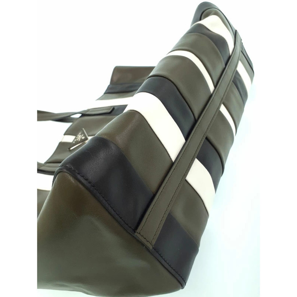 Prada Baiadera calfskin tote bag olive green black white striped leather - Picture 5 of 9